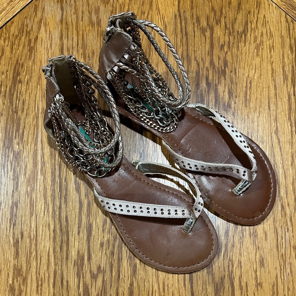 *ROCK & CANDY* Brown x Silver Bracelet Ankle Cuff Sandals Size 5